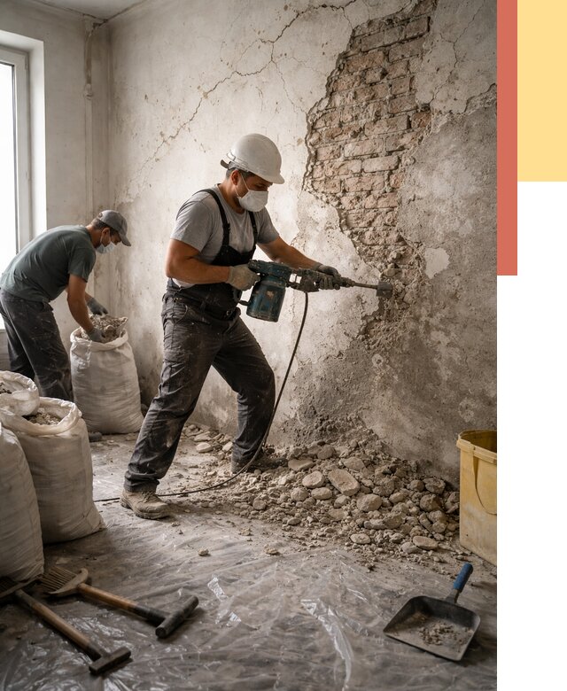 Демонтаж штукатурки со стен в Майкопе от 7278 руб/м² — быстро и недорого | ОТДЕЛОЧНИК-Мкп