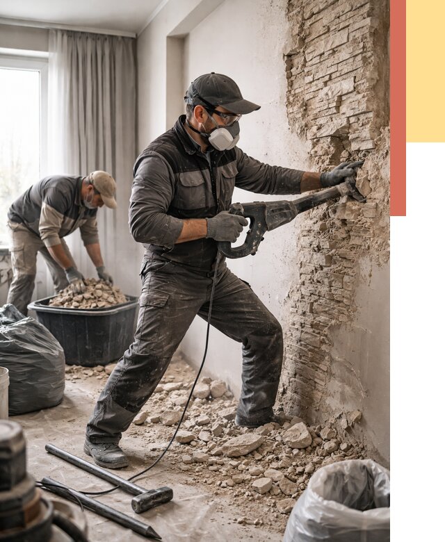 Демонтаж декоративного камня в Майкопе от 1466 руб/м² — быстро и недорого | ОТДЕЛОЧНИК-Мкп