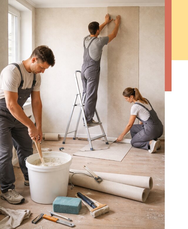 Оклейка стен обоями в Майкопе от 3538 руб/м2 — быстро и недорого | ОТДЕЛОЧНИК-Мкп