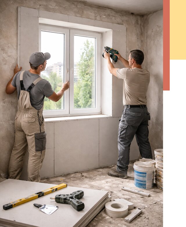 Монтаж откосов из гипсокартона в Майкопе от 4549 руб. под ключ | ОТДЕЛОЧНИК-Мкп