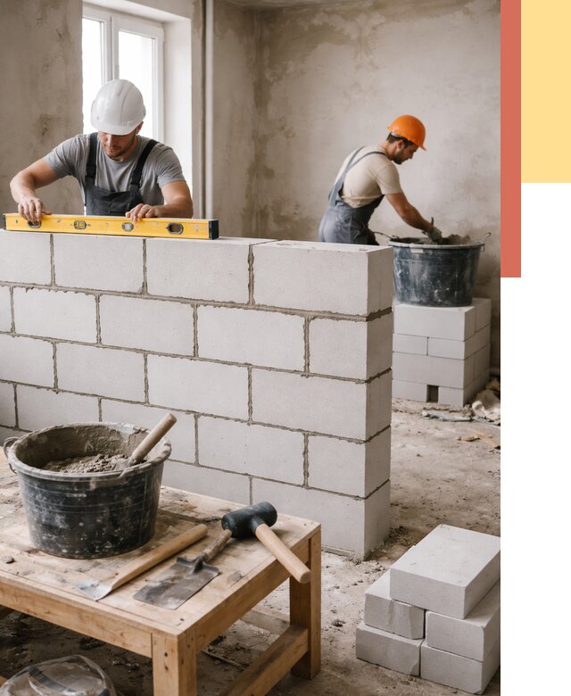 Кладка перегородок из газобетона в Майкопе от 3235 руб. под ключ | ОТДЕЛОЧНИК-Мкп