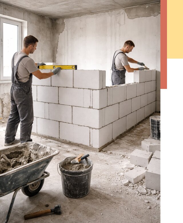 Кладка перегородок из ПГП в Майкопе от 2527 руб./м2 — монтаж и возведение под ключ | ОТДЕЛОЧНИК-Мкп