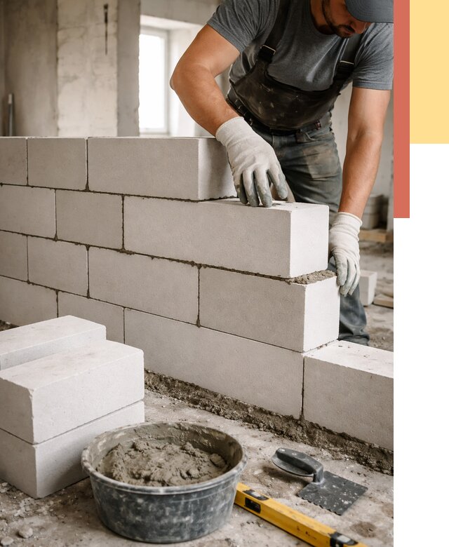 Кладка перегородок из силикатного блока в Майкопе от 4044 руб. под ключ | ОТДЕЛОЧНИК-Мкп