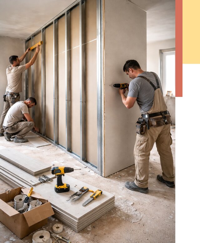 Монтаж однослойной перегородки из гипсокартона в Майкопе от 657 руб. | ОТДЕЛОЧНИК-Мкп