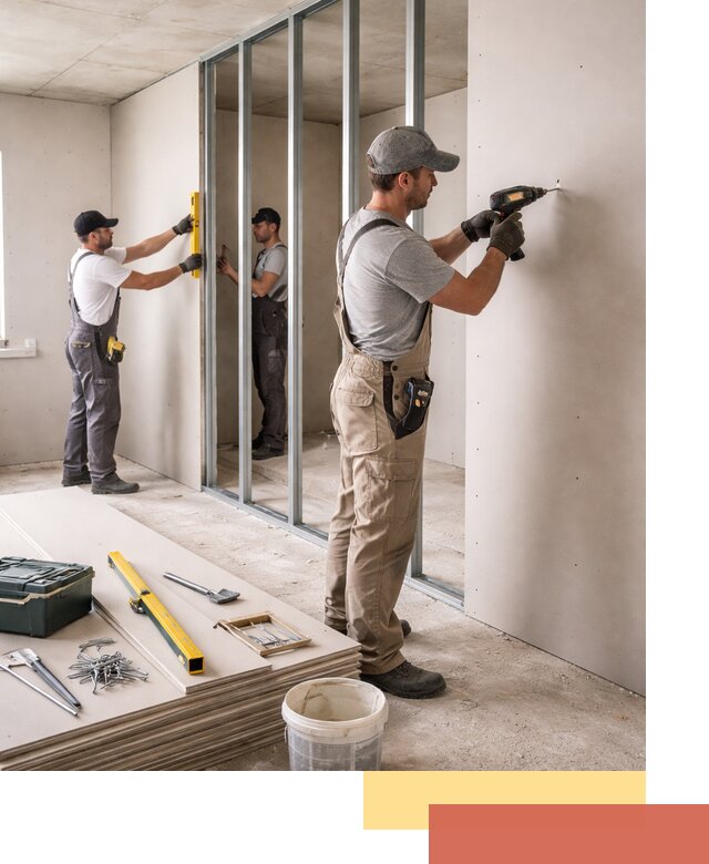 Однослойная перегородка из гипсокартона в Майкопе под ключ, монтаж и отделка