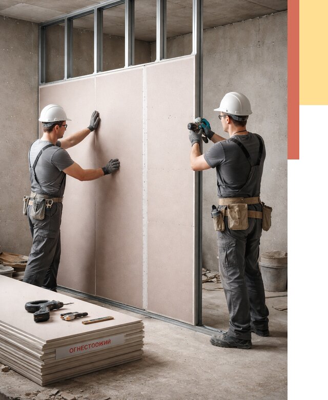 Перегородка из огнестойкого гипсокартона в Майкопе от 1870 руб. под ключ | ОТДЕЛОЧНИК-Мкп