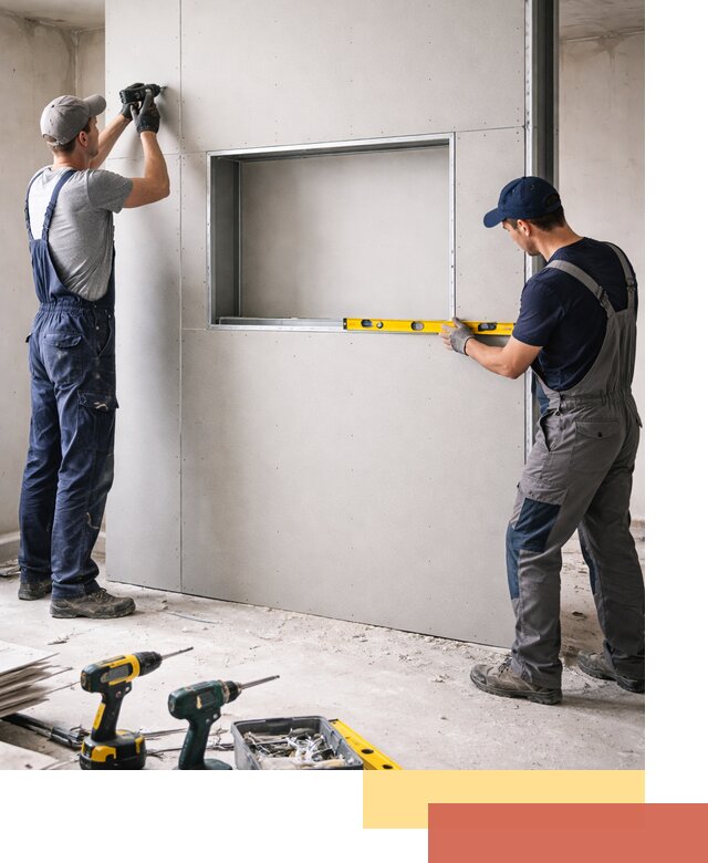 Перегородка из гипсокартона с нишей под декор в Майкопе