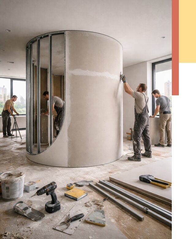 Радиусная перегородка из гипсокартона в Майкопе от 2932 руб. под ключ | ОТДЕЛОЧНИК-Мкп