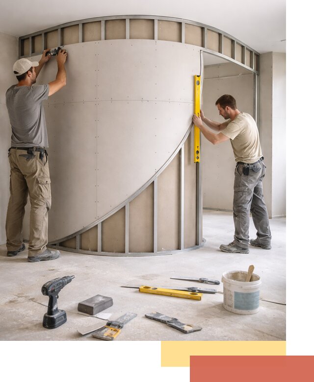 Радиусная перегородка из гипсокартона в Майкопе под ключ