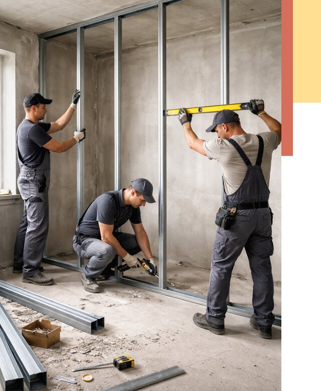 Монтаж каркаса перегородки из профиля в Майкопе от 758 руб. | ОТДЕЛОЧНИК-Мкп