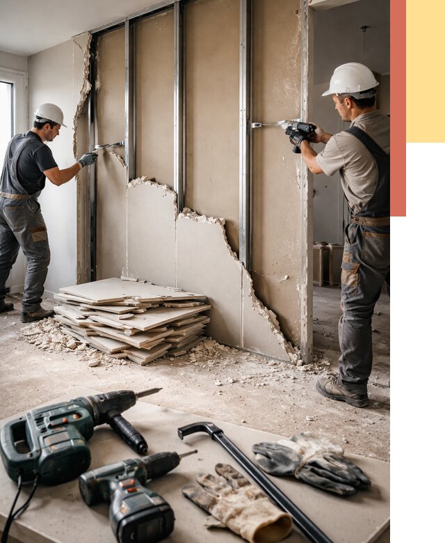 Демонтаж перегородки из гипсокартона в Майкопе от 1213 руб. быстро и недорого | ОТДЕЛОЧНИК-Мкп