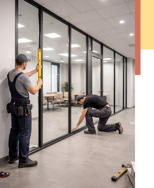 Каркасные стеклянные перегородки в Майкопе под ключ от 9300 руб. | ОТДЕЛОЧНИК-Мкп