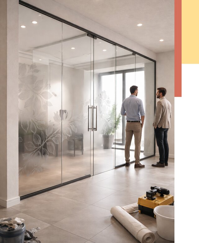 Стеклянные перегородки с рисунком в Майкопе от 12636 руб. монтаж и нанесение | ОТДЕЛОЧНИК-Мкп