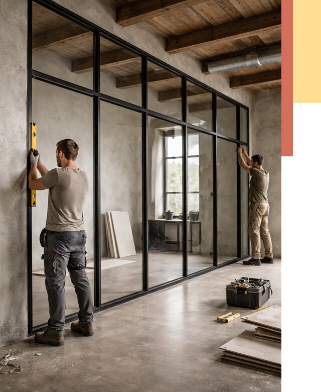 Стеклянные перегородки лофт в Майкопе от 10614 руб. под ключ | ОТДЕЛОЧНИК-Мкп