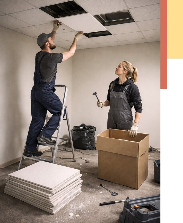 Демонтаж потолочной плитки в Майкопе от 4549 руб. быстро и недорого | ОТДЕЛОЧНИК-Мкп