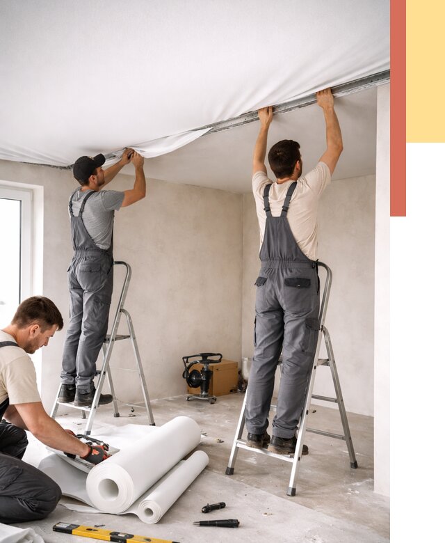 Монтаж тканевого натяжного потолка в Майкопе от 3538 руб. под ключ | ОТДЕЛОЧНИК-Мкп