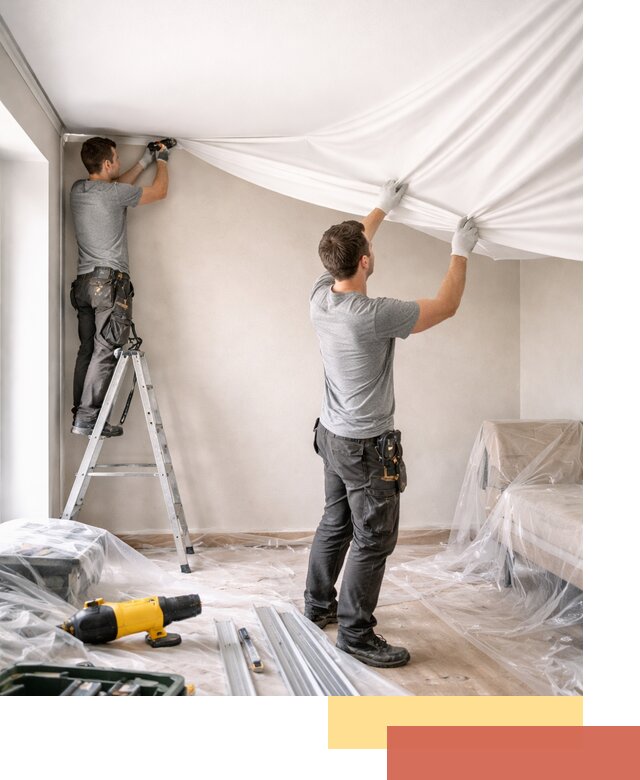 Монтаж тканевого натяжного потолка в Майкопе недорого и быстро