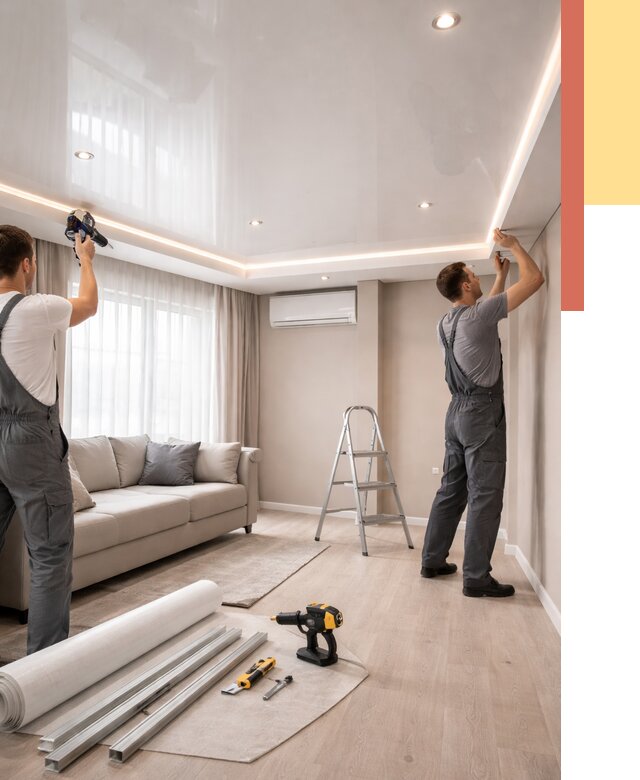 Монтаж глянцевого натяжного потолка в Майкопе от 758 руб. под ключ | ОТДЕЛОЧНИК-Мкп