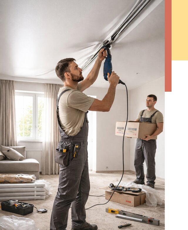 Монтаж сатинового натяжного потолка в Майкопе от 3538 руб. | Быстро, недорого — ОТДЕЛОЧНИК-Мкп