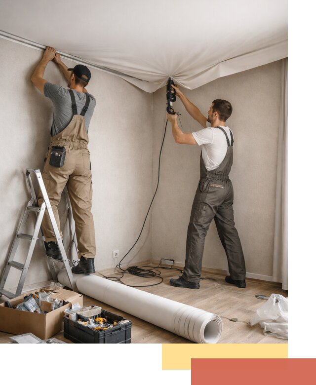 Монтаж цветного натяжного потолка в Майкопе за один день