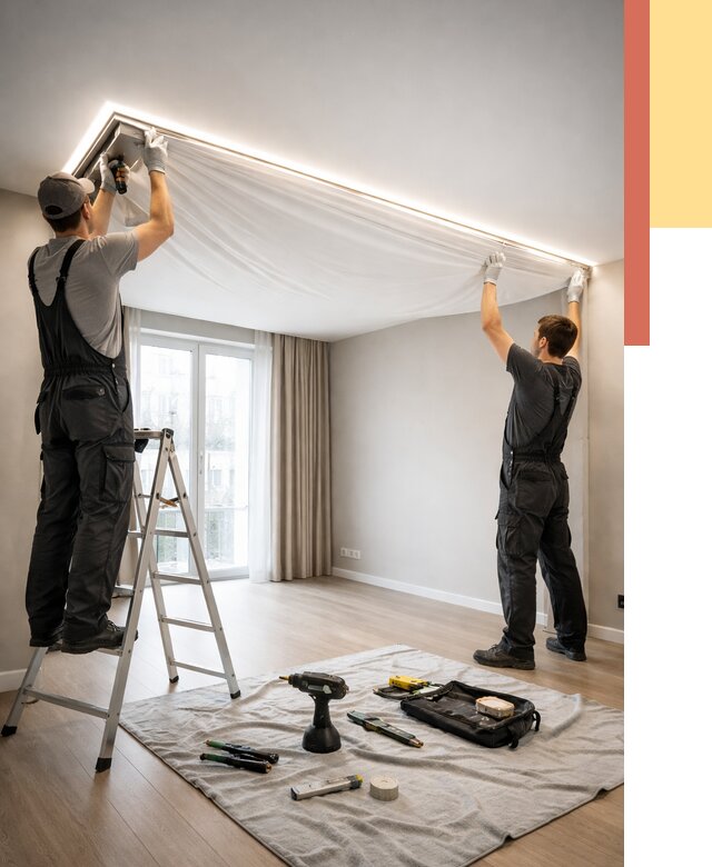 Монтаж парящего натяжного потолка в Майкопе от 4549 руб. быстро и недорого | ОТДЕЛОЧНИК-Мкп