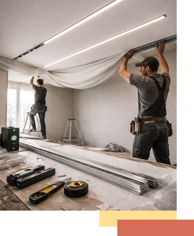 Монтаж натяжных потолков со световыми линиями в Майкопе