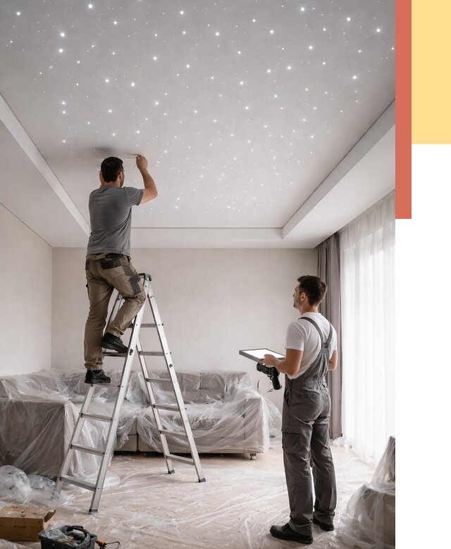 Монтаж натяжного потолка «звездное небо» в Майкопе от 6571 руб. | ОТДЕЛОЧНИК-Мкп