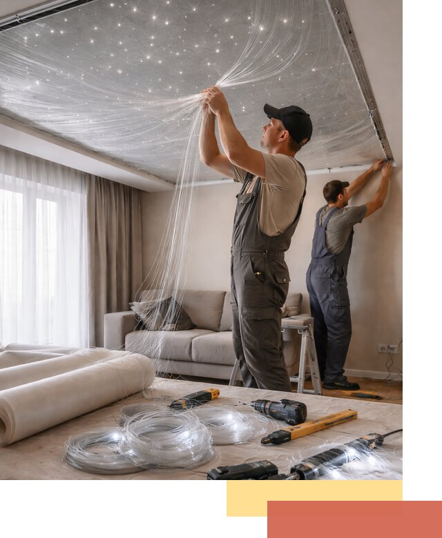 Монтаж натяжного потолка «Звездное небо» в Майкопе