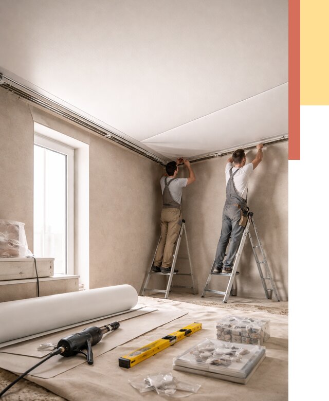 Монтаж натяжного потолка в спальне в Майкопе от 3841 руб. под ключ | ОТДЕЛОЧНИК-Мкп