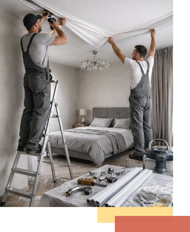 Монтаж натяжного потолка в спальне в Майкопе