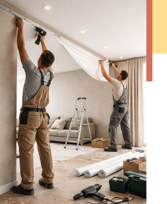 Монтаж натяжного потолка в гостиной в Майкопе от 556 руб. | ОТДЕЛОЧНИК-Мкп