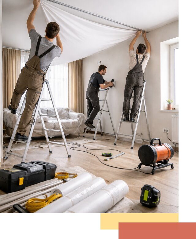 Монтаж натяжного потолка в гостиной в Майкопе