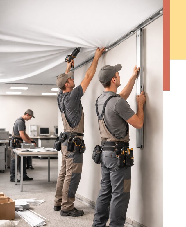 Монтаж натяжного потолка в офисе в Майкопе от 455 руб/м² — быстро и недорого | ОТДЕЛОЧНИК-Мкп