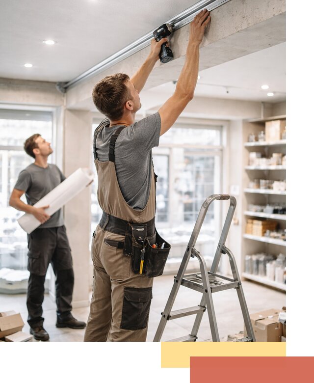 Монтаж натяжных потолков в магазине в Майкопе