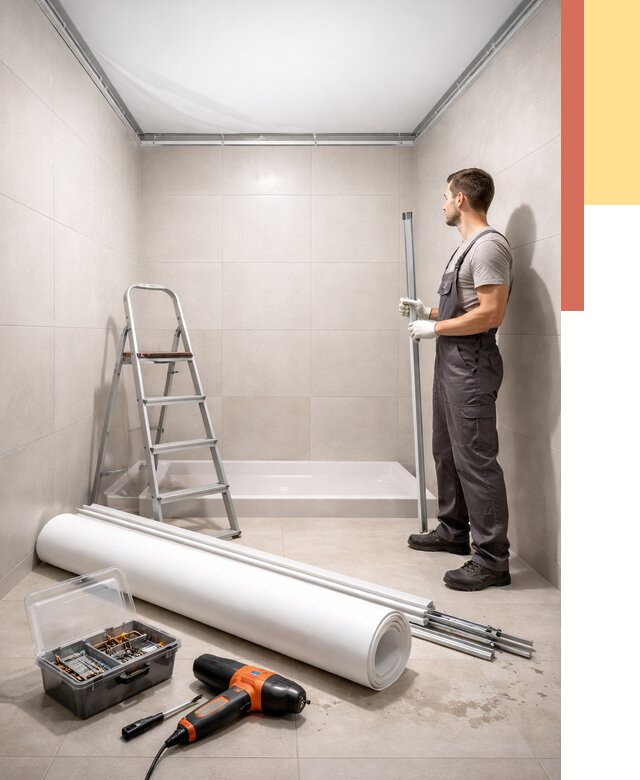 Монтаж натяжного потолка в санузле в Майкопе от 1870 руб. — ОТДЕЛОЧНИК-Мкп