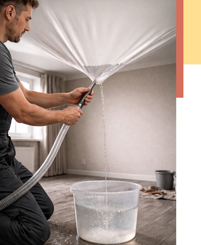 Слив воды с натяжного потолка в Майкопе от 2527 руб. быстро и недорого | ОТДЕЛОЧНИК-Мкп