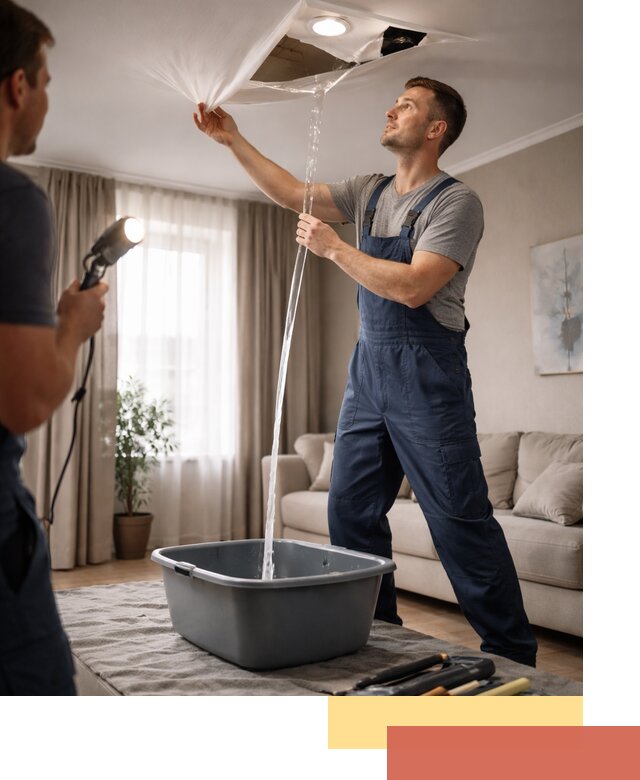 Слив воды с натяжного потолка в Майкопе быстро и аккуратно