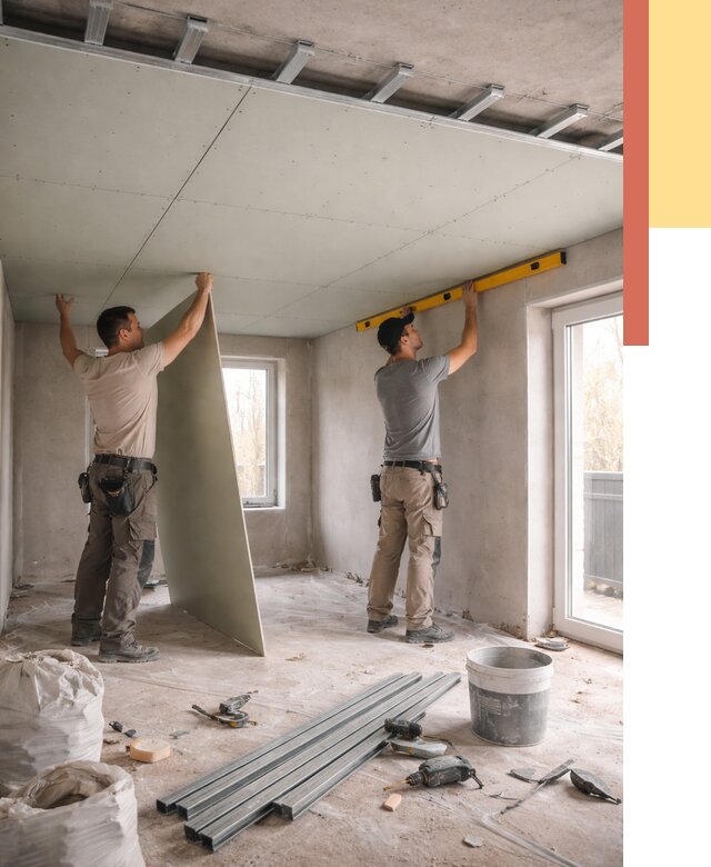 Одноуровневый потолок из гипсокартона в Майкопе от 758 руб. — монтаж под ключ | ОТДЕЛОЧНИК-Мкп