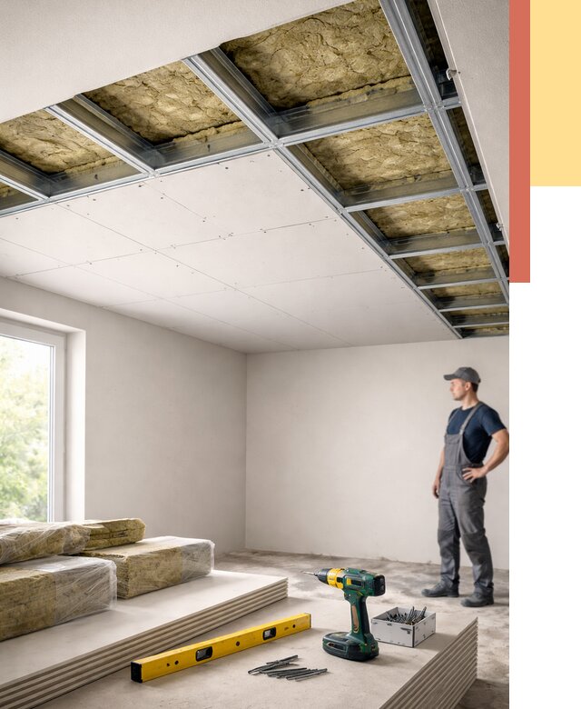 Звукоизоляция потолка ГКЛ в Майкопе от 960 руб. — монтаж под ключ | ОТДЕЛОЧНИК-Мкп