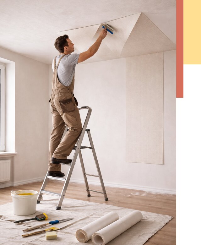 Поклейка обоев на потолок в Майкопе от 4549 руб. быстро и недорого | ОТДЕЛОЧНИК-Мкп